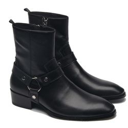 Men's Genuine Leather BLACK Boots Size 43_2