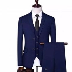 Blue Groom Groomsmen Wedding Slim Fit 3pcs(Jacket+vest+pants) Pants Size 29_0