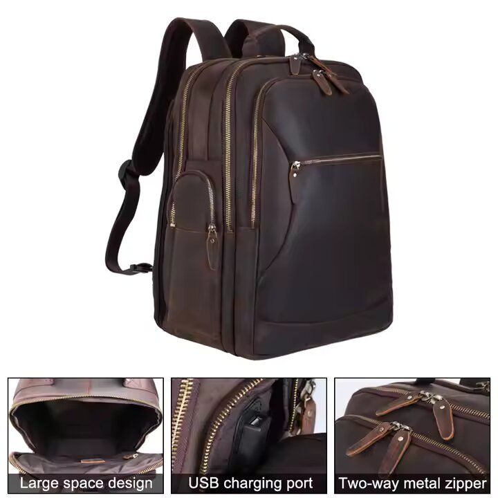 Computer Backpack Duffle Bag Genuine Leather_2