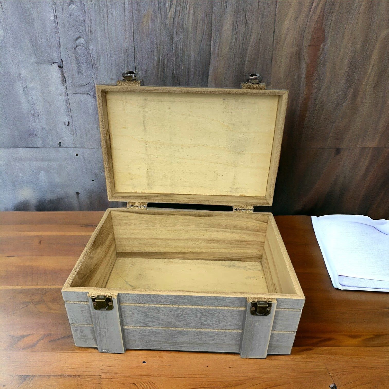 Rectangular Wooden Gift Box with Locks/260x160x110 / Grey_2