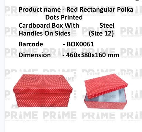 Red Rectangular Polka Dots Printed Hardpaper Box With Steel Handles On Sides (Size 12)_0