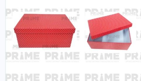Red Rectangular Polka Dots Printed Hardpaper Box With Steel Handles On Sides (Size 12)_1