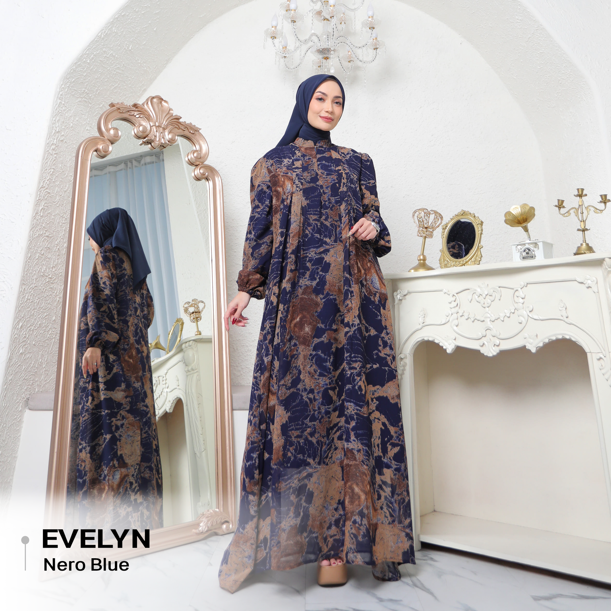 Evelyn Dress Bahan Ceruty Premium Set Hijab_1