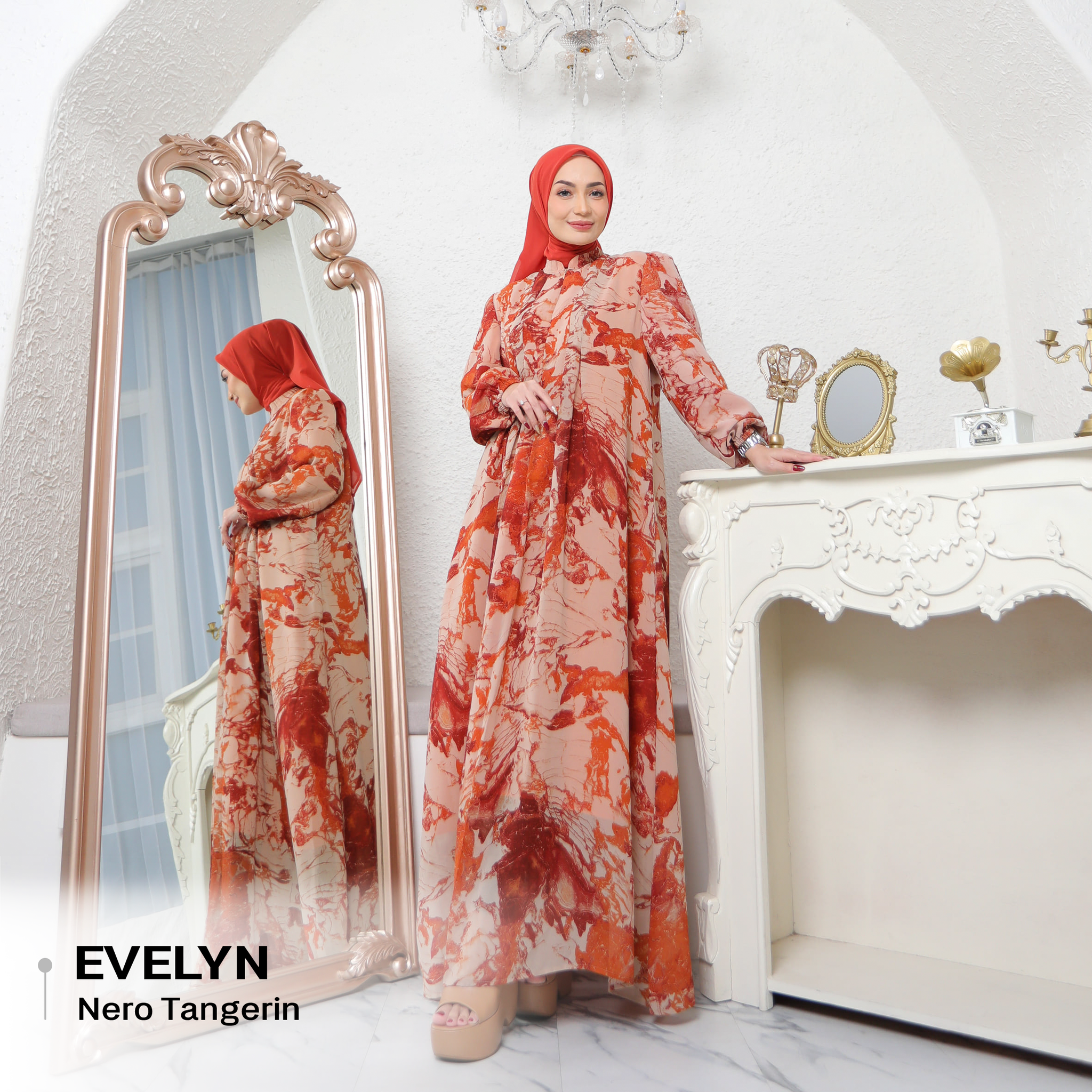 Evelyn Dress Bahan Ceruty Premium Set Hijab_3