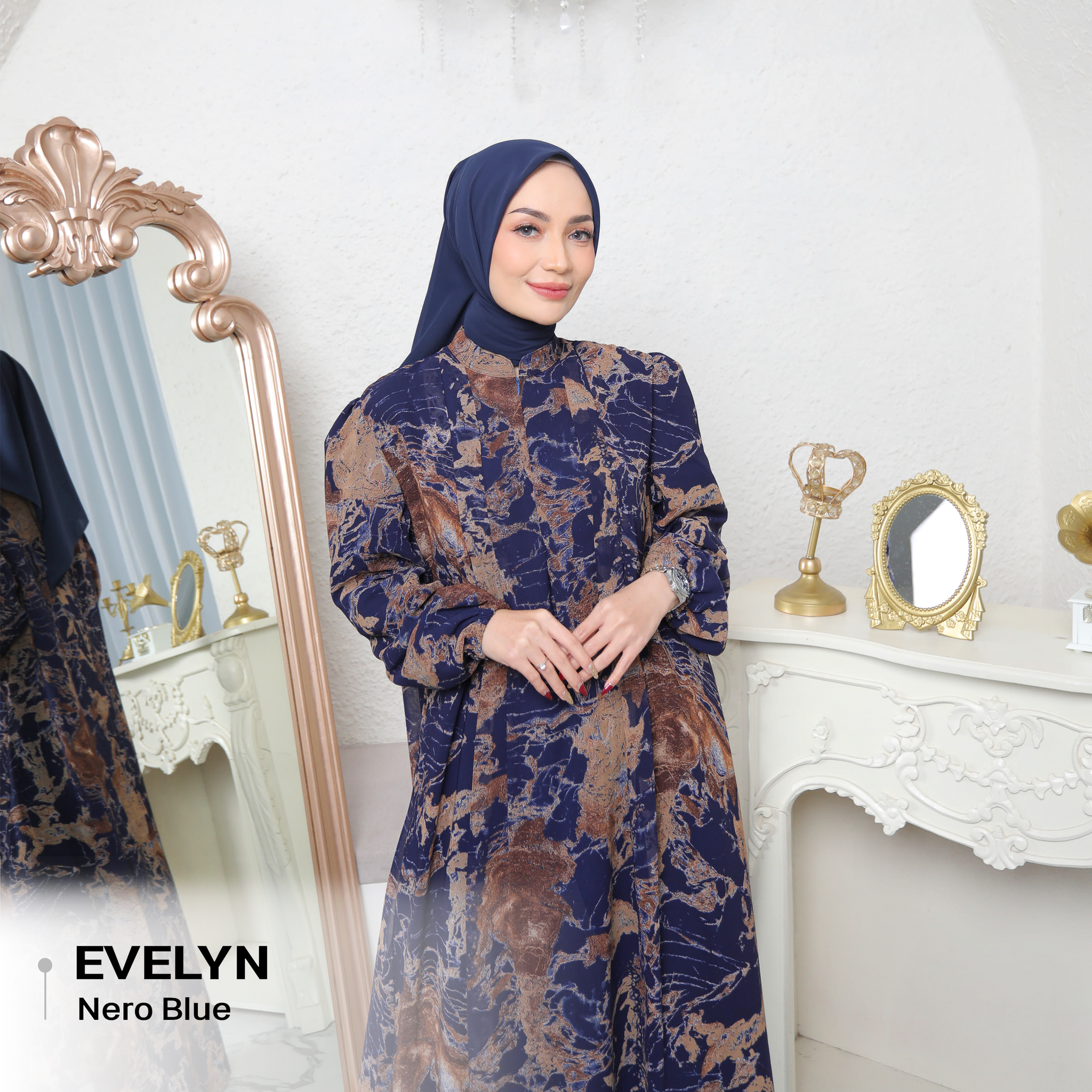 Evelyn Dress Bahan Ceruty Premium Set Hijab_5