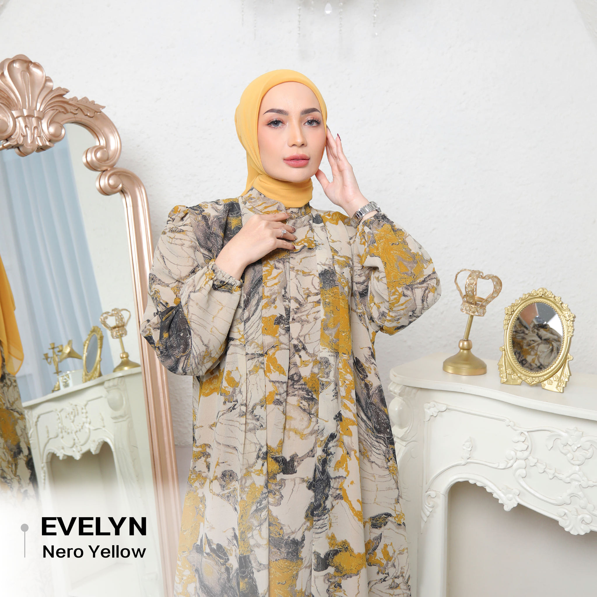 Evelyn Dress Bahan Ceruty Premium Set Hijab_7