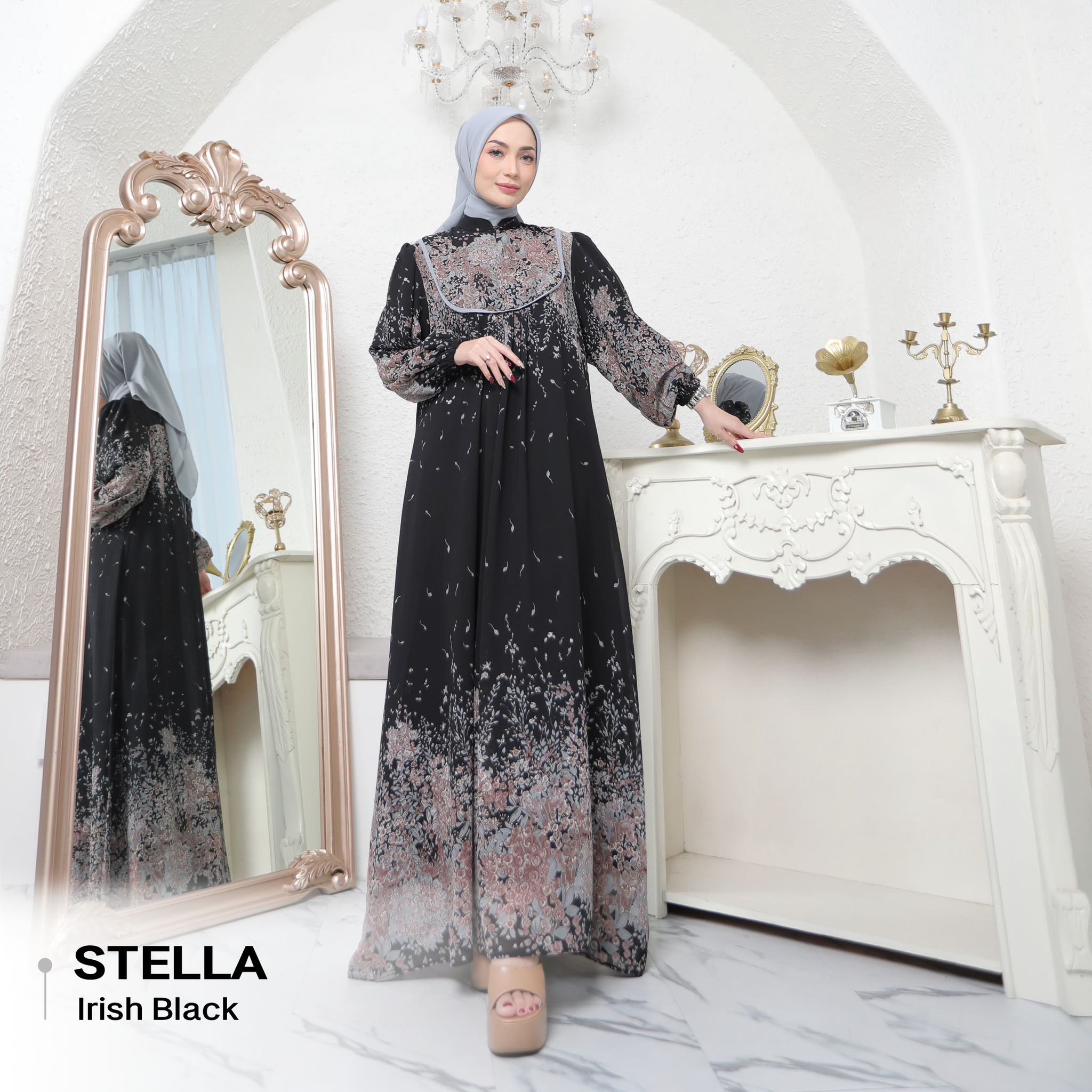 Stella Dress Bahan Ceruty Premium Set Hijab_1