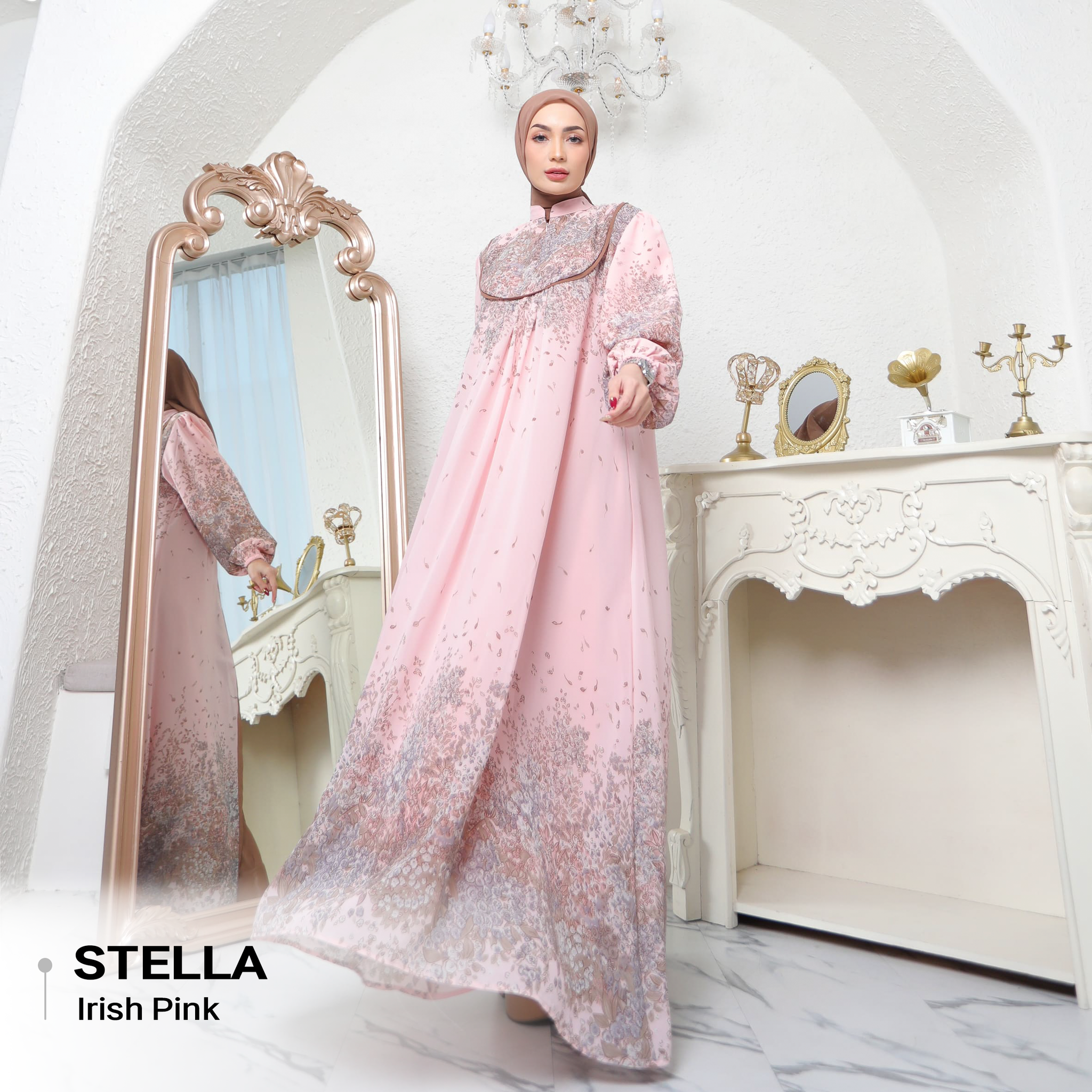 Stella Dress Bahan Ceruty Premium Set Hijab_2