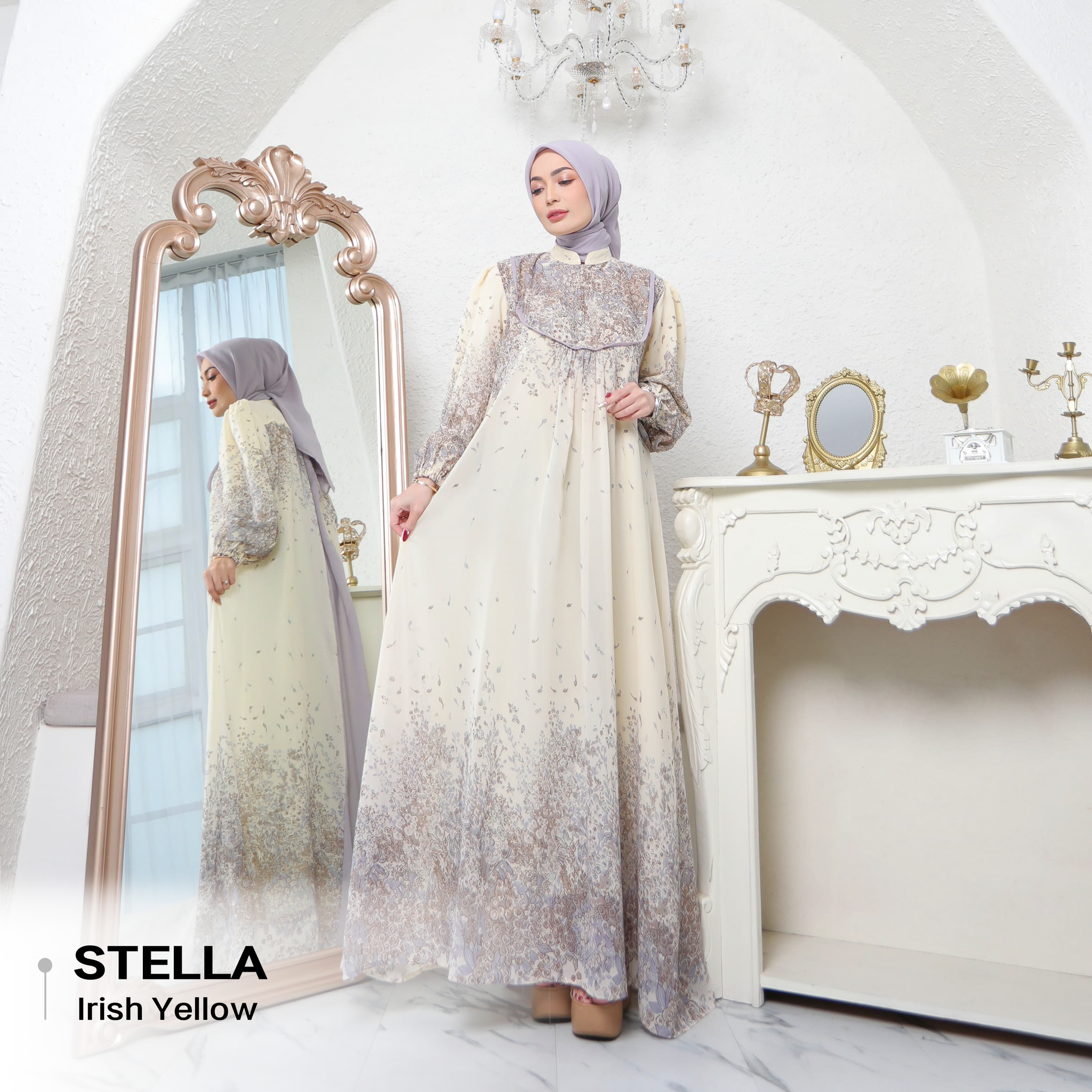 Stella Dress Bahan Ceruty Premium Set Hijab_3