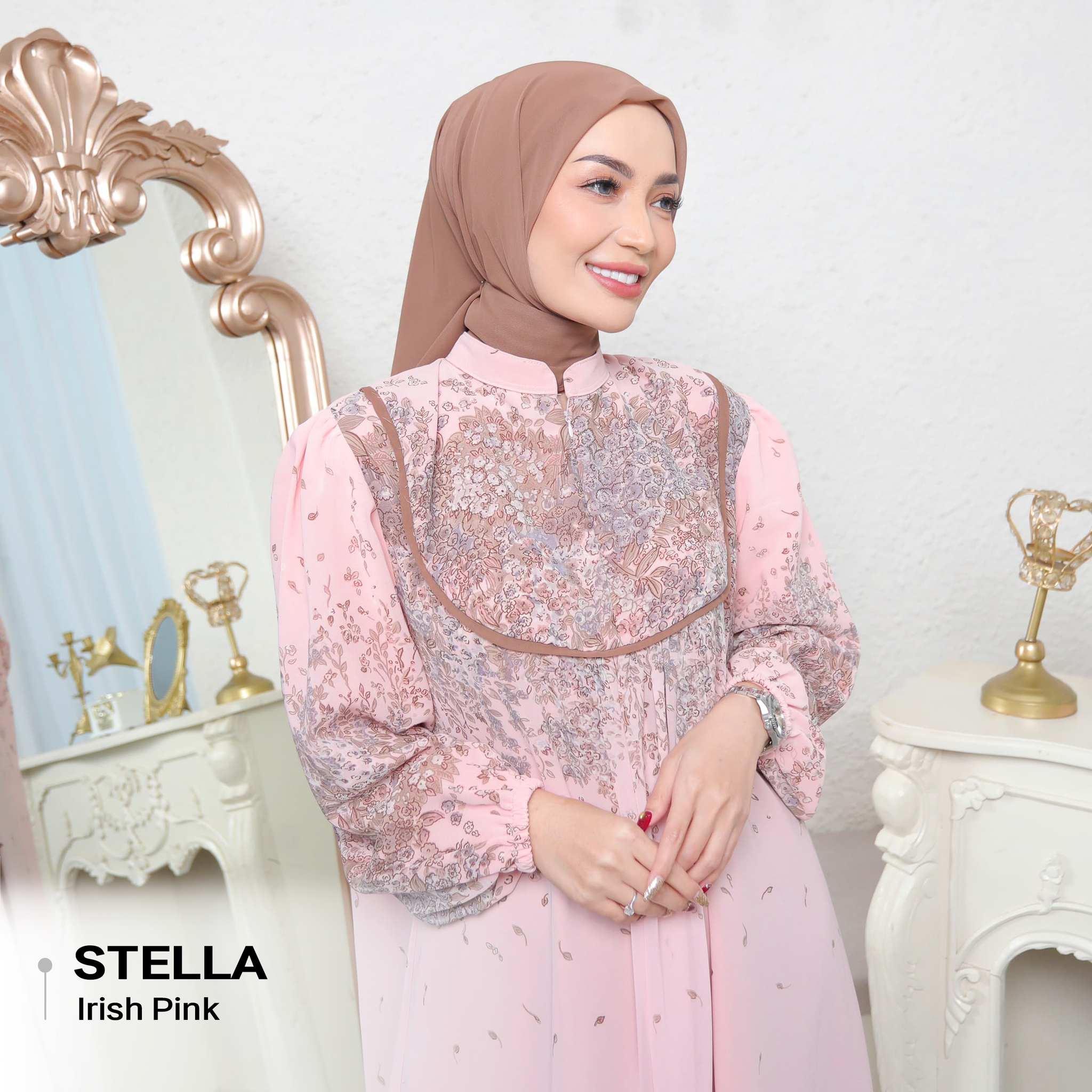 Stella Dress Bahan Ceruty Premium Set Hijab_5