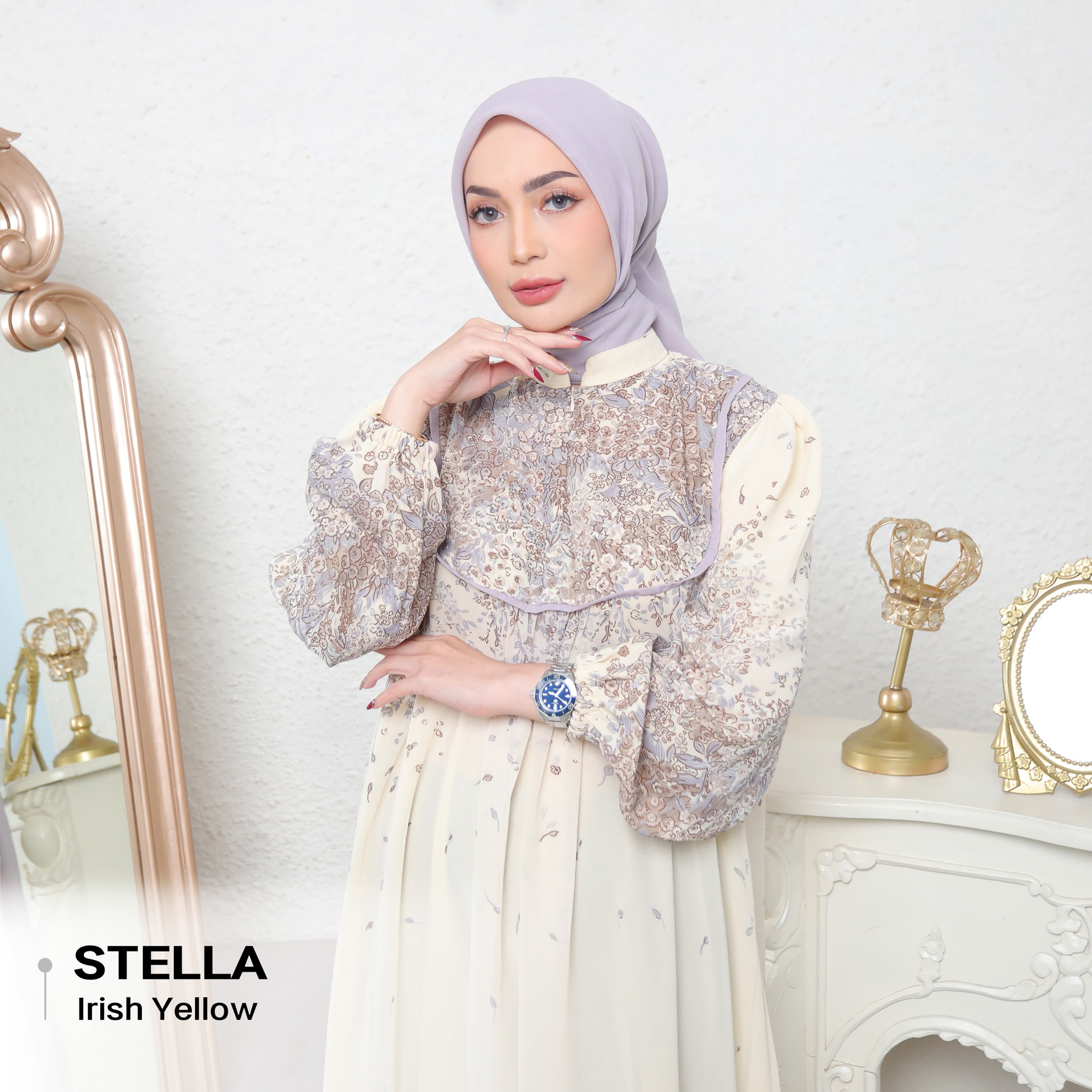 Stella Dress Bahan Ceruty Premium Set Hijab_6