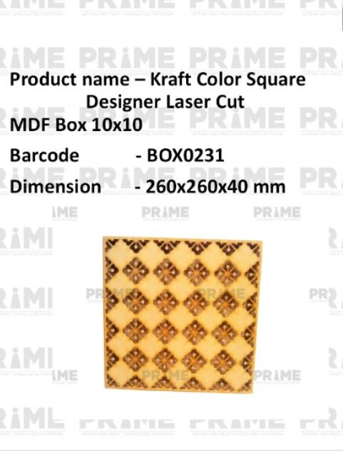 Kraft Color Square Designer Laser Cut MDF Box 10x10_0