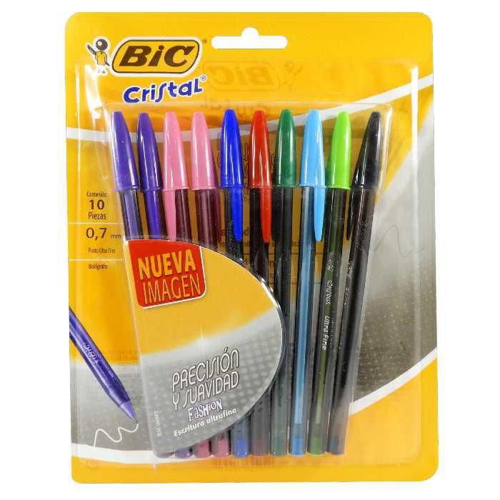 Plumas Bic Cristal Ultra Fino Colores C/10pza._0