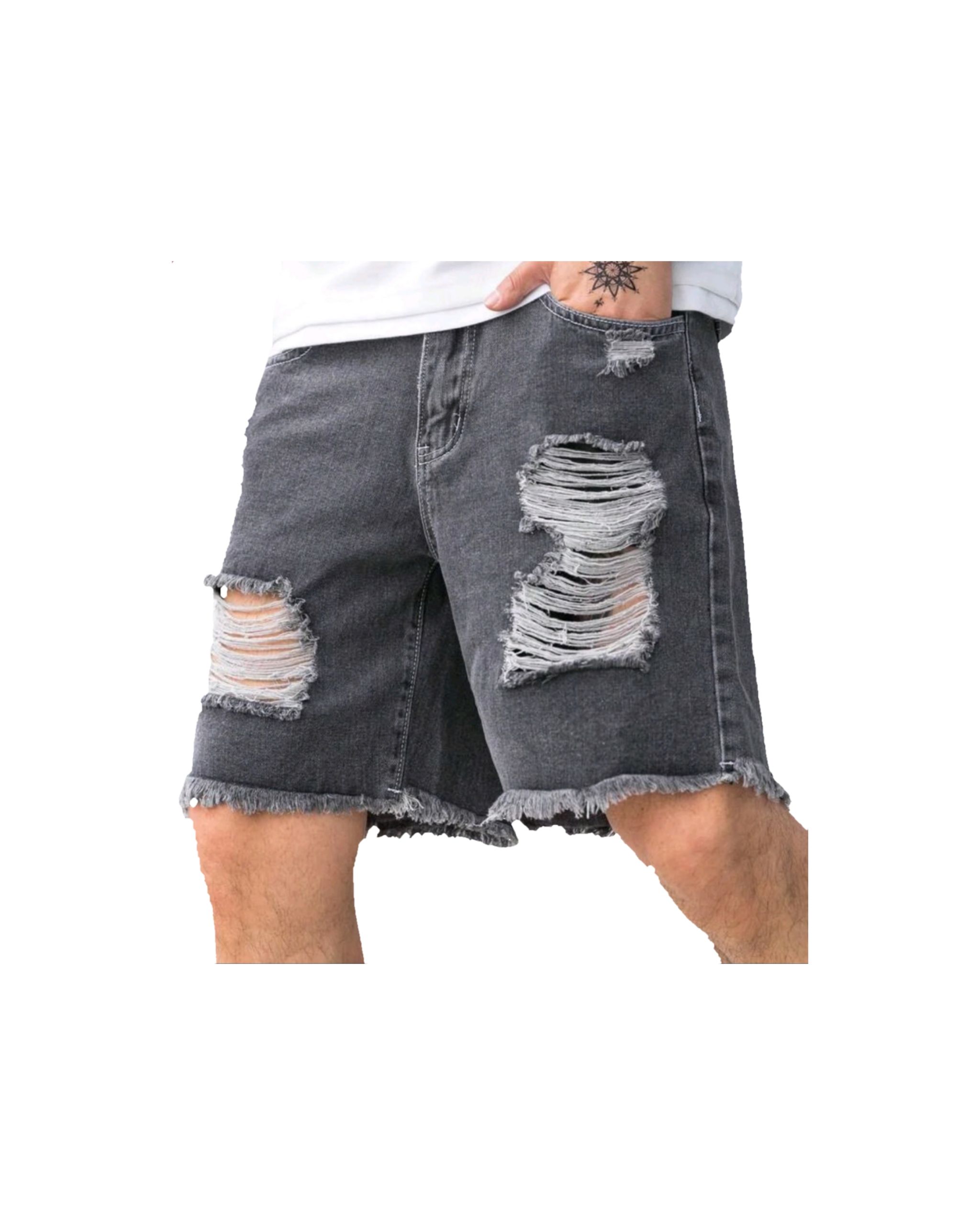 Men Ripped Denim Shorts Baggy Jorts Plain _0