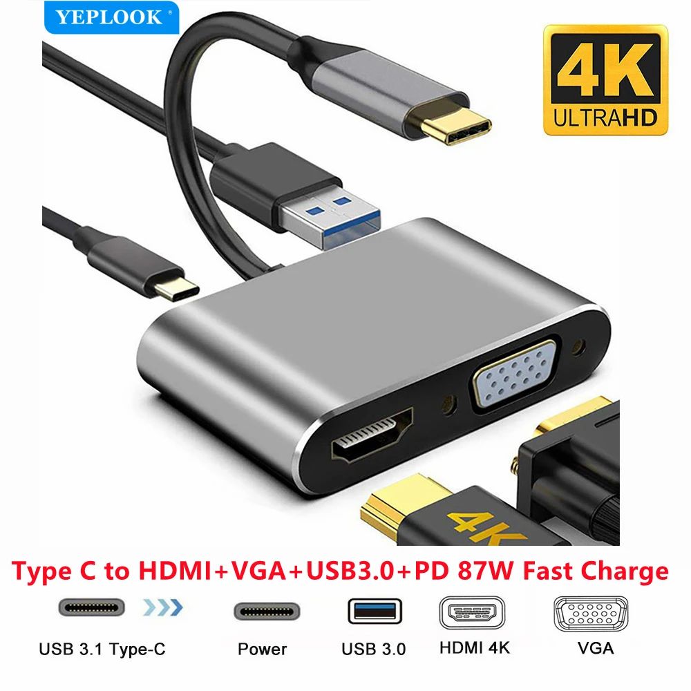 CONVERSOR 5 EM 1 ( USB-C HDMI 4K + VGA + USB + USB-C )_0