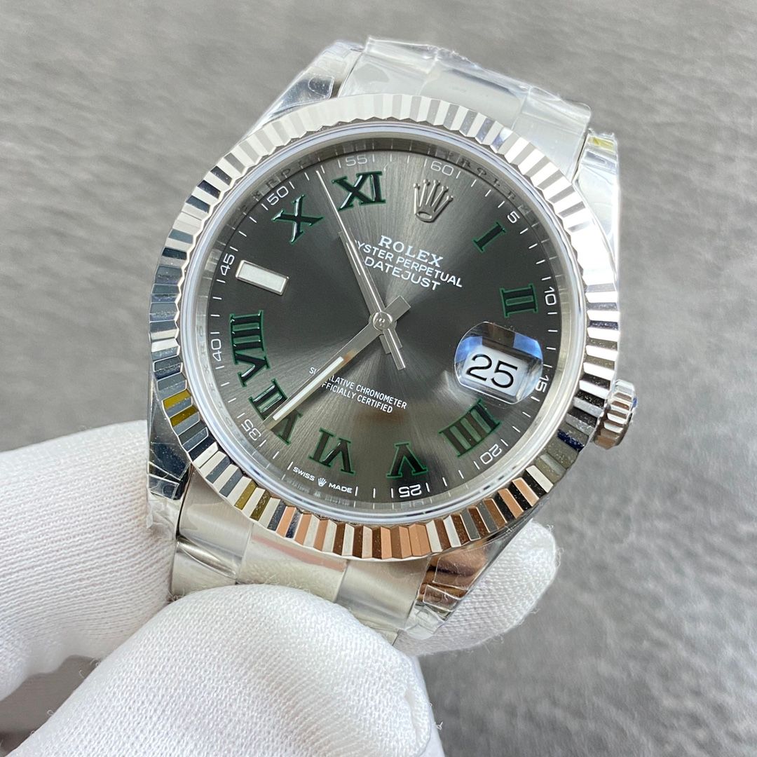 Rolex Datejust Slate Dial With Green Roman Numerals And Fluted Bezel _1