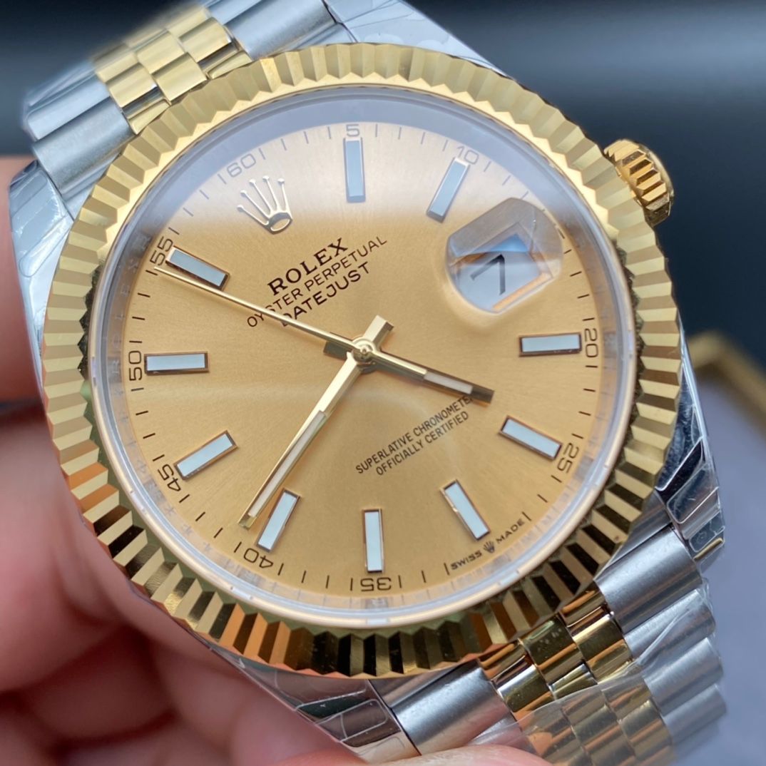 Rolex Datejust Champagne Dial Yellow Gold Fluted Bezel And Jubilee Bracelet _2