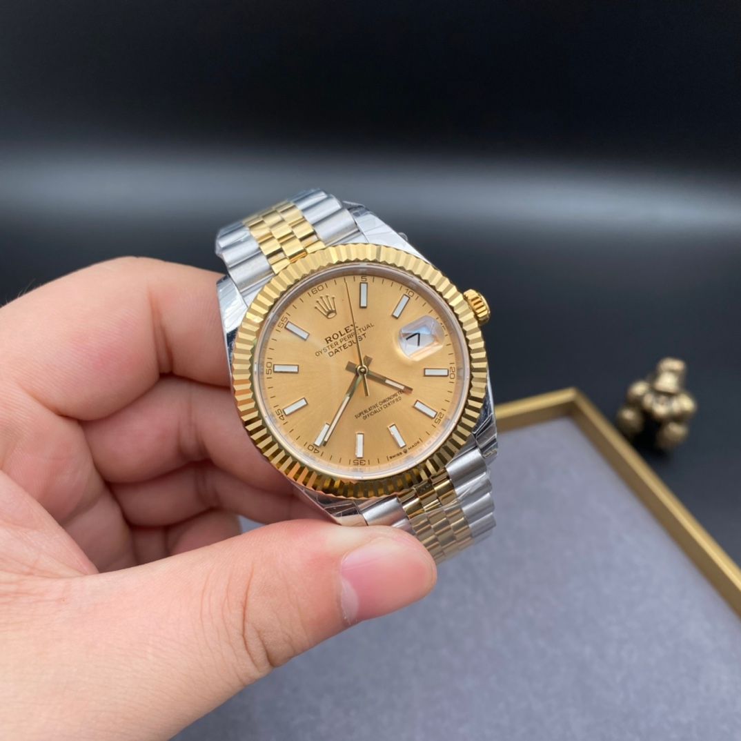 Rolex Datejust Champagne Dial Yellow Gold Fluted Bezel And Jubilee Bracelet _1