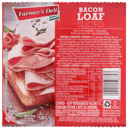 Farmer's Deli Bacon Loaf Sliced 180g_0