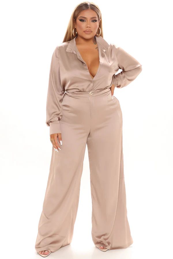 Office Favorite Satin Pant Set - Taupe_0