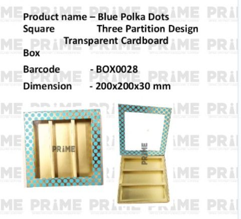 Blue Polka Dots Square Three Partition Design Transparent Hardpaper Box_0