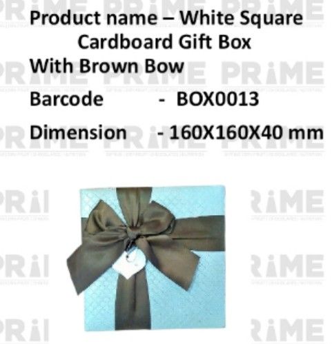 White Square Hardpaper Gift Box With Brown Bow_0