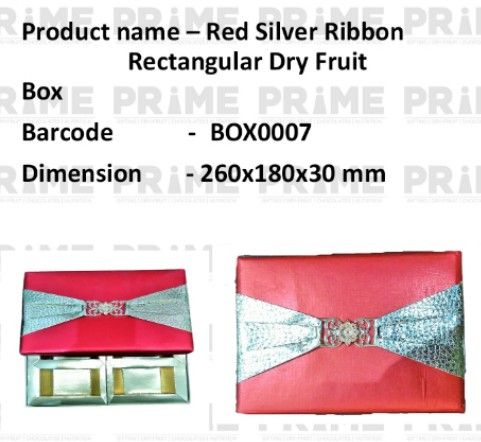 Red Silver Ribbon Rectangular Dry Fruit Box_0