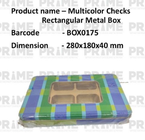 Multicolor Checks Rectangular Metal Box_0