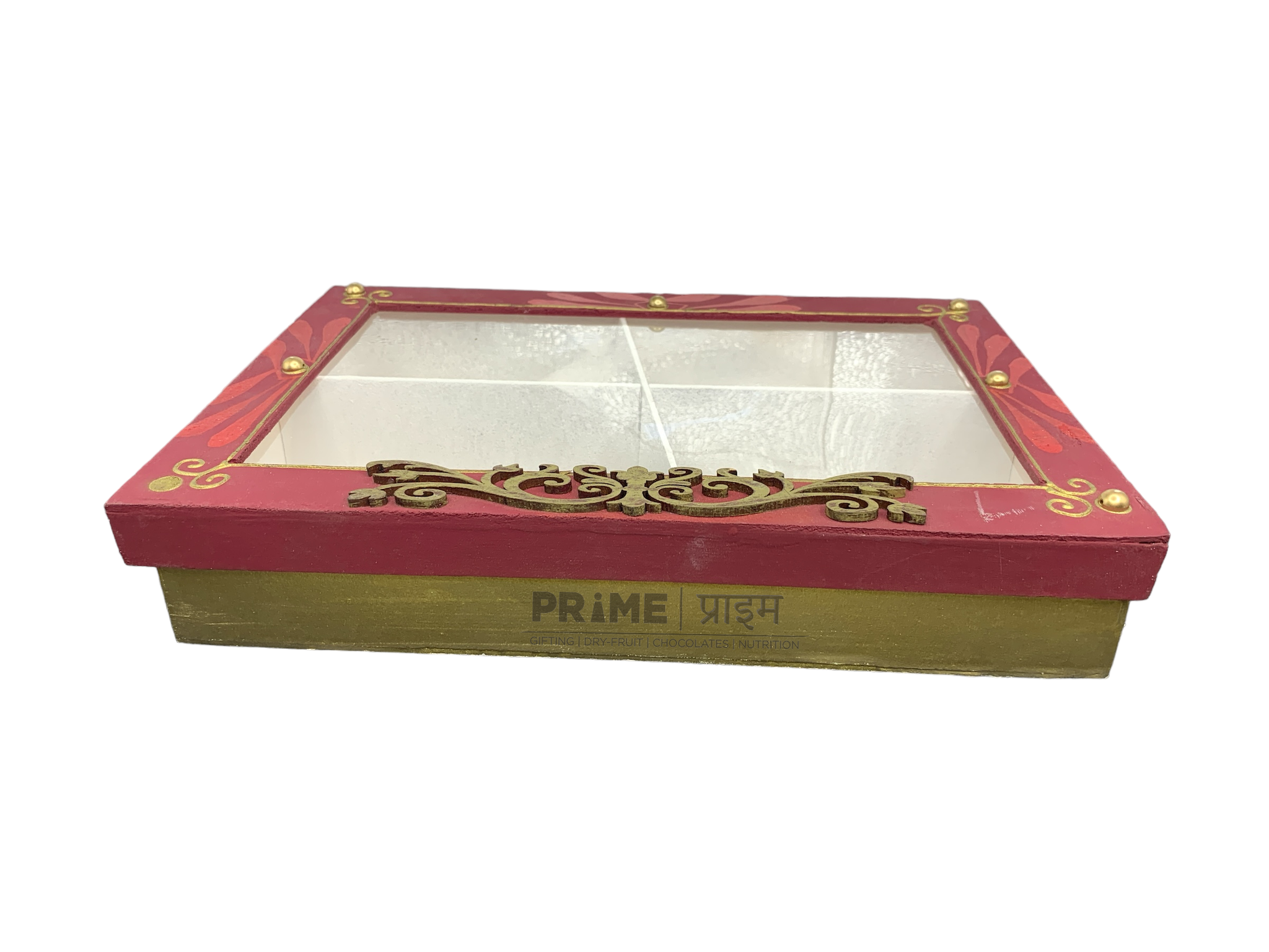 Red Rectangle Hand Crafted Four Partition Dry Fruit Box_2