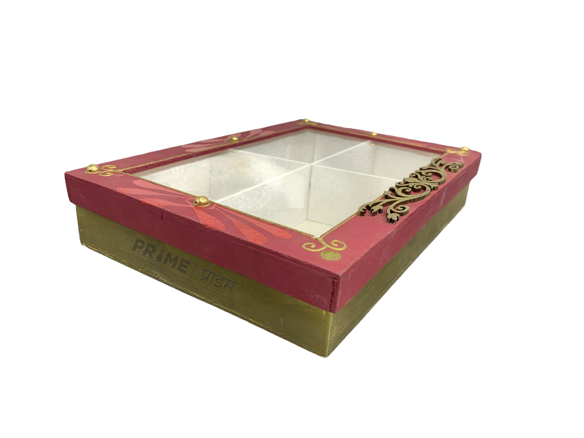 Red Rectangle Hand Crafted Four Partition Dry Fruit Box_5