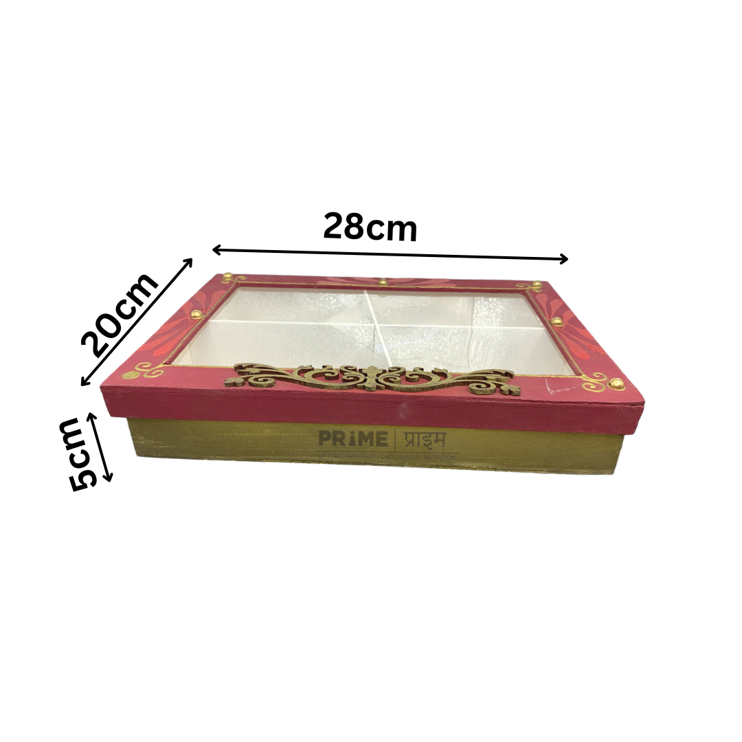 Red Rectangle Hand Crafted Four Partition Dry Fruit Box_0