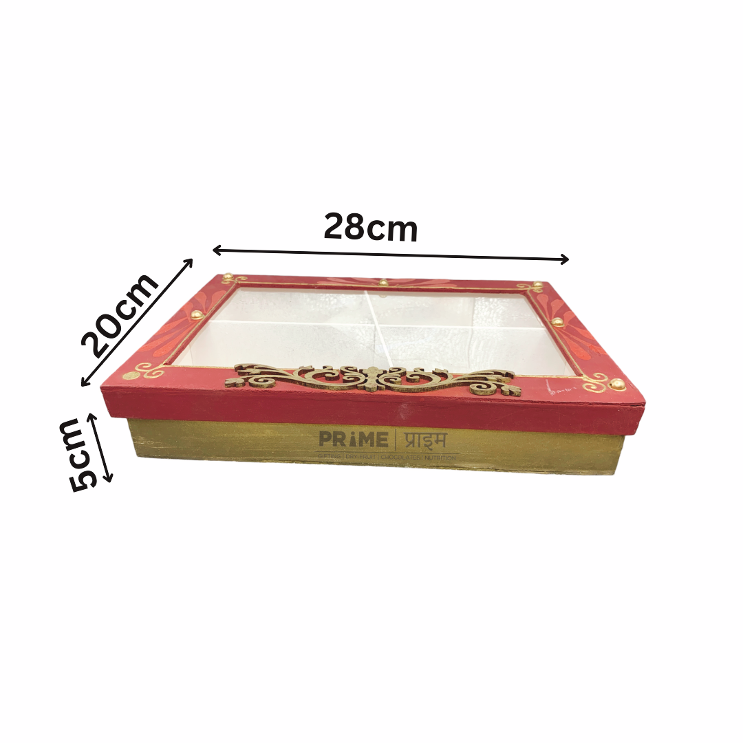 Red Rectangle Hand Crafted Four Partition Dry Fruit Box_9