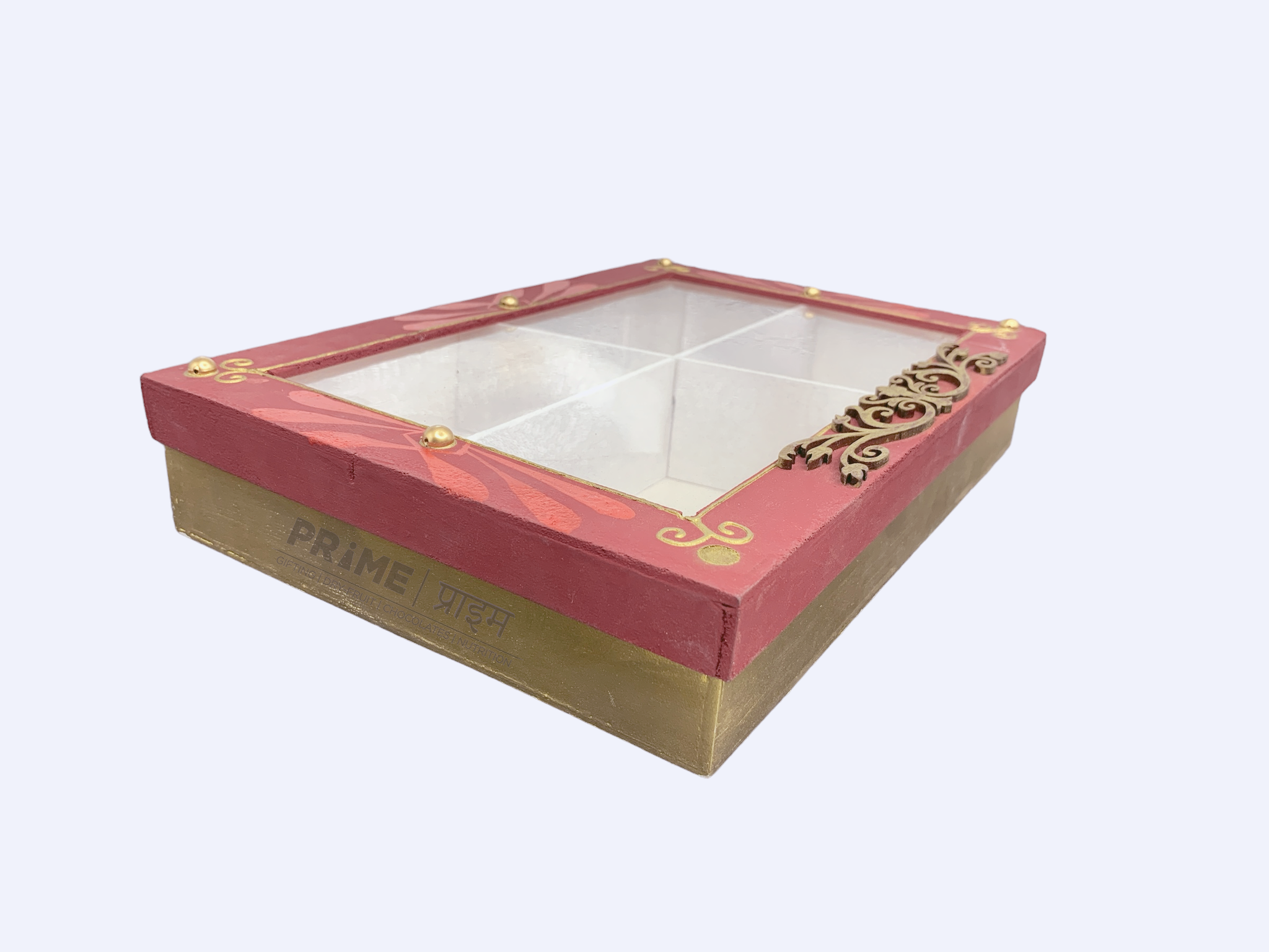 Red Rectangle Hand Crafted Four Partition Dry Fruit Box_7