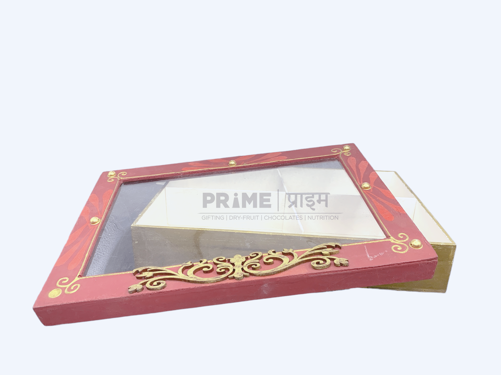 Red Rectangle Hand Crafted Four Partition Dry Fruit Box_11