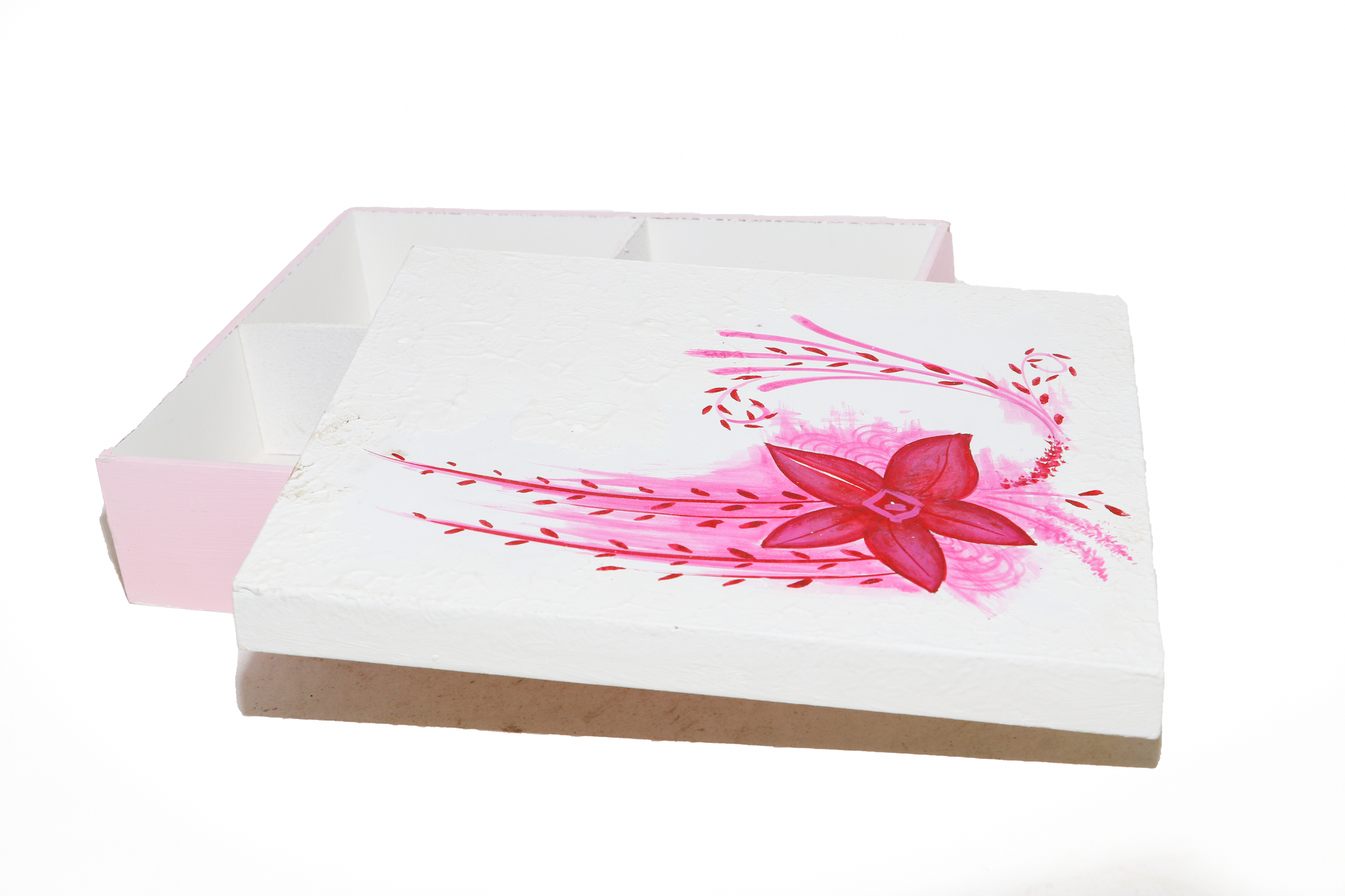 White Rectangular Hand Made Four Partition Dry Fruit Box_0