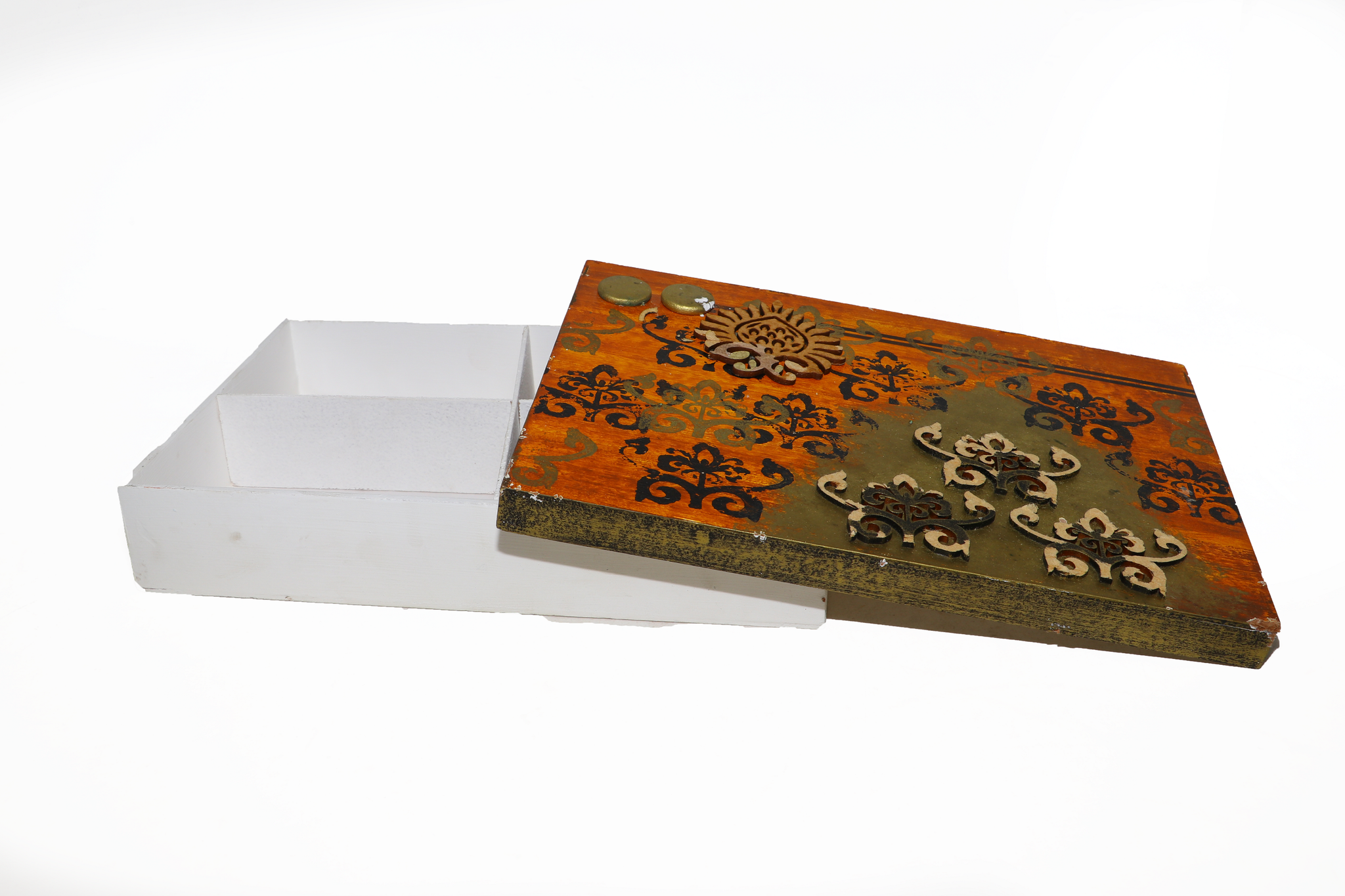Golden Brown Hand Crafted Four Partition Dry Fruit Box_1