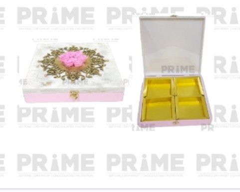 White Square Hand Crafted Four Partition Dry Fruit Box_1