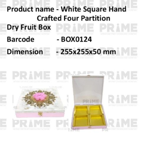 White Square Hand Crafted Four Partition Dry Fruit Box_0