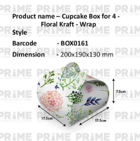 Cupcake Box for 4 - Floral Kraft - Wrap Style_0