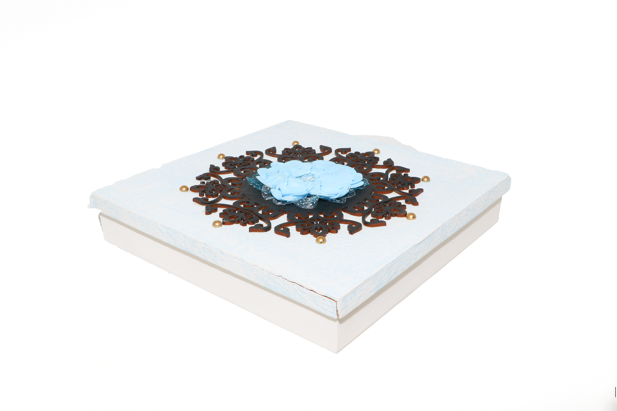 Blue Square Hand Crafted Four Partition Dry Fruit Box_2