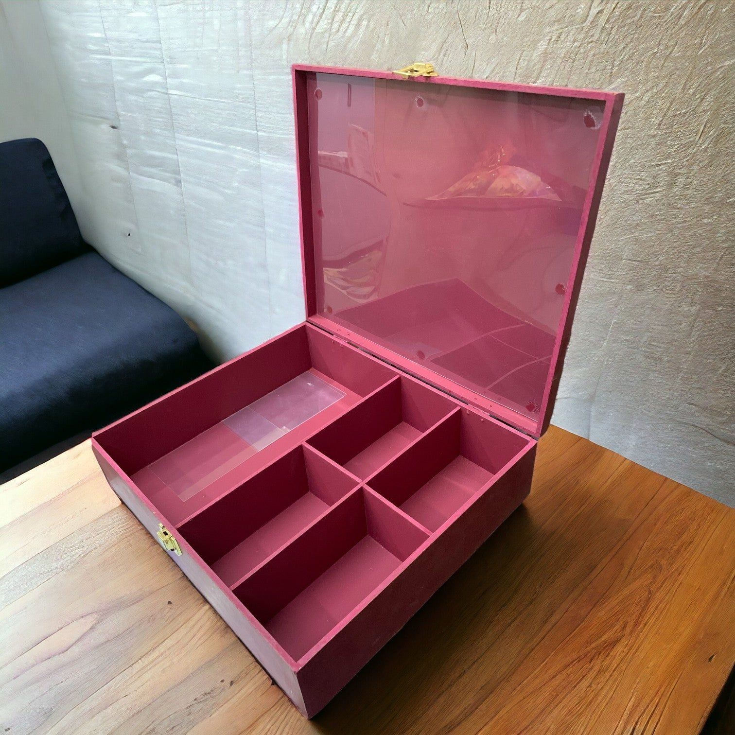 Red Rectangular Hand Crafted Hamper Box_4