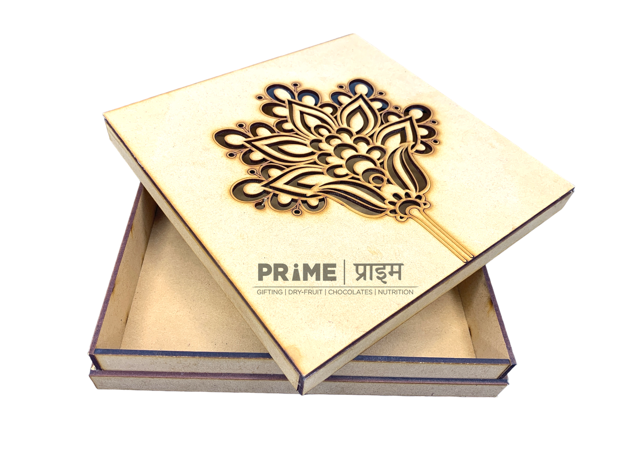 Brown Square Designer Laser Cut MDF Box 8x8_2