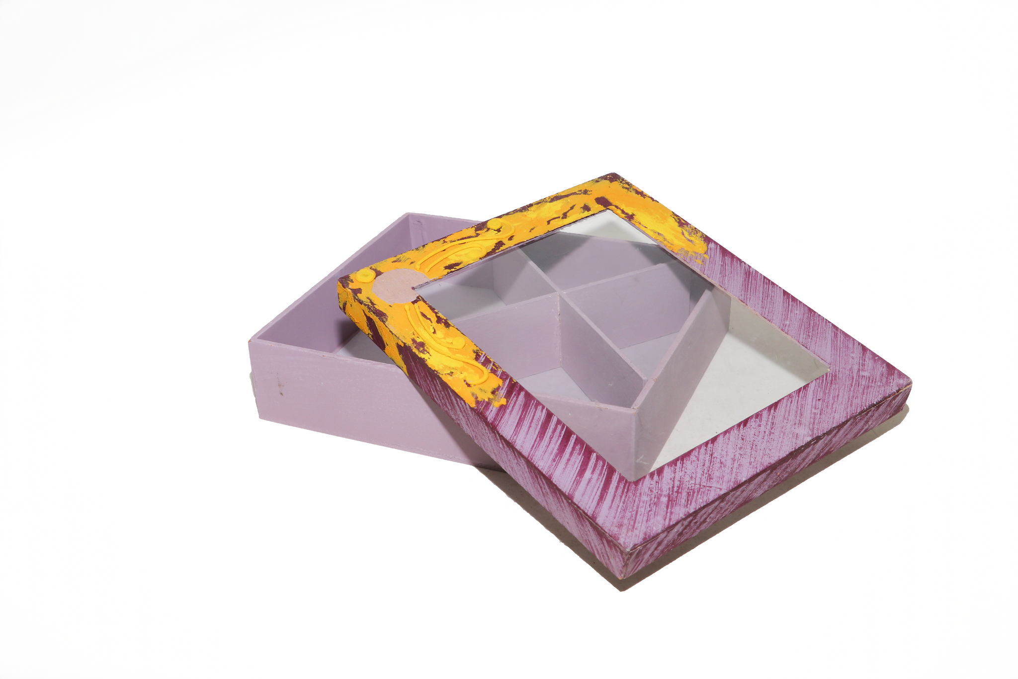 Purple Rectangle Hand Crafted Four Partition Dry Fruit Box_0