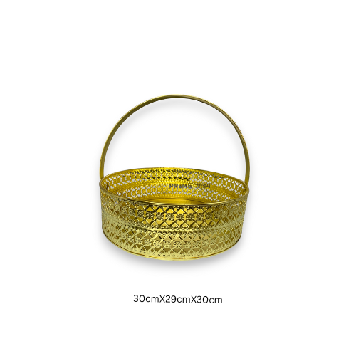 Round Metal Handle golden Basket 29 x 29 x 9_0