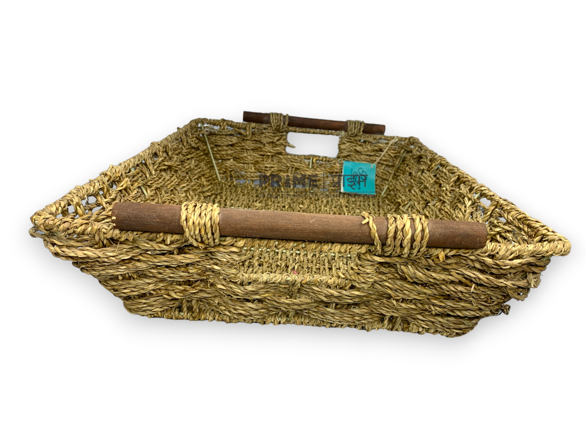 Brown Rectangular Jute Basket with Handles_1