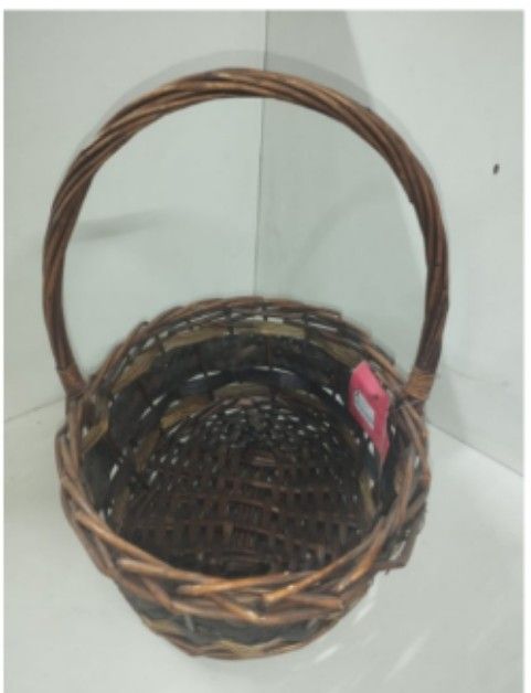 Dark Brown Veneer Rattan Oval Basket with Handle Size 35x27x14_1