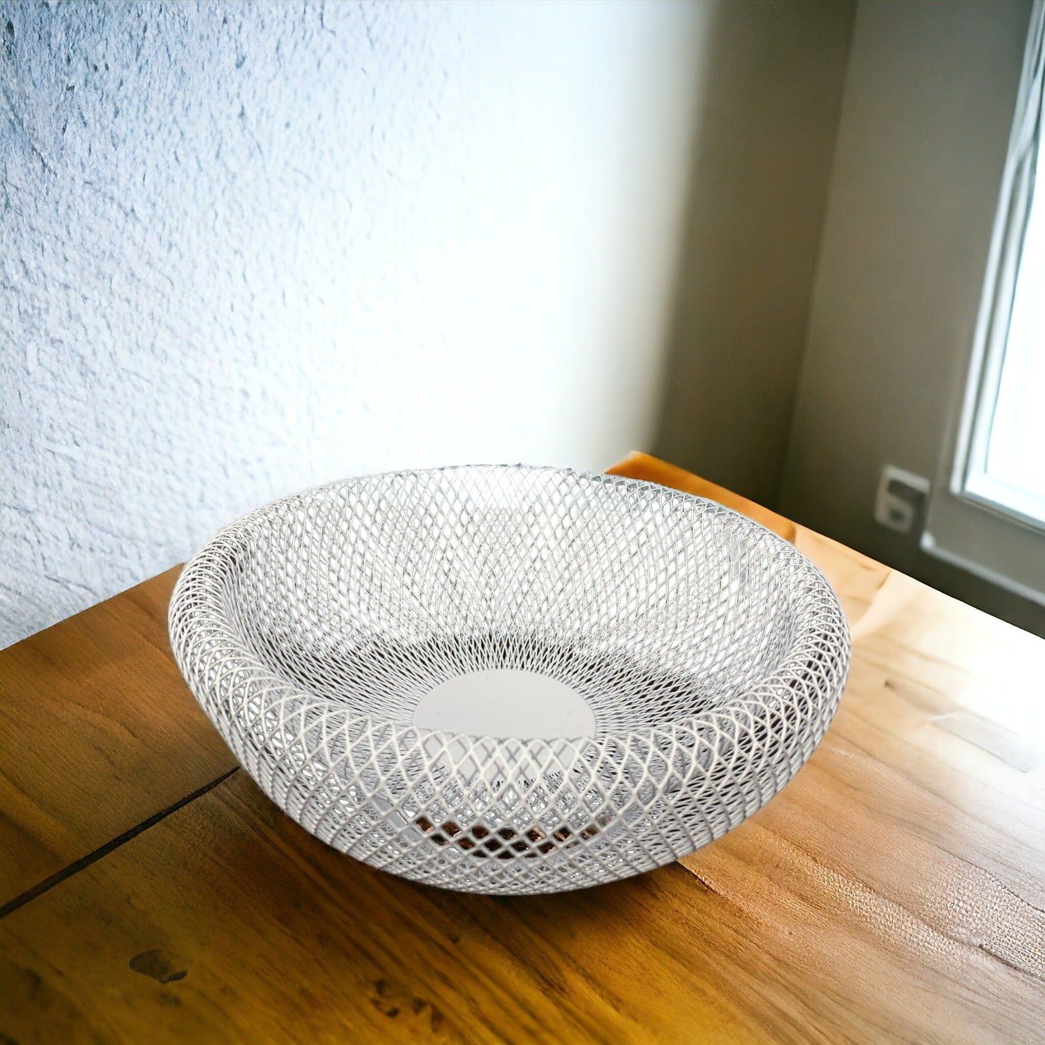 White Round Metallic Fruit Basket Small 24 X 24 X 11_5