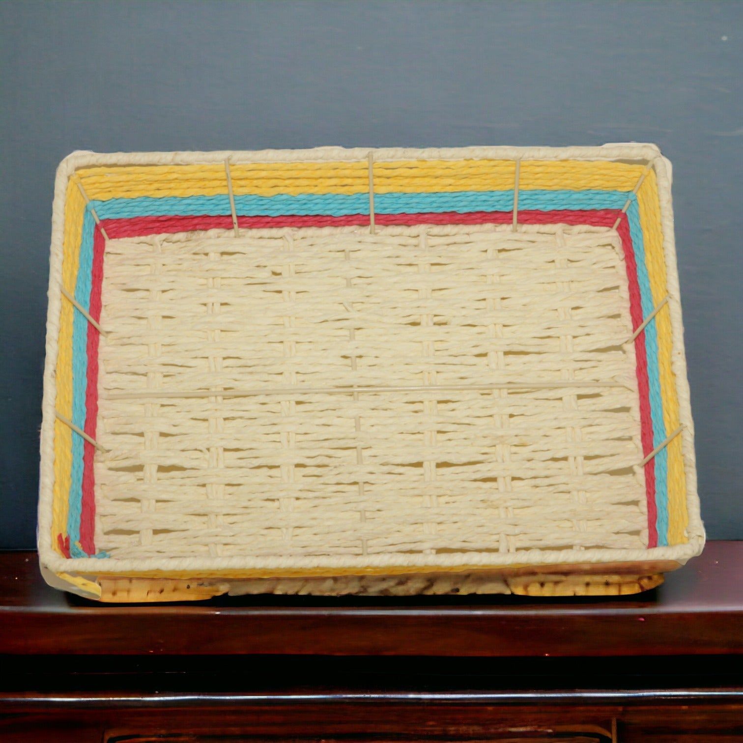 Colourful Paper weaved Rattan Rectangle Basket 30x22x6_1