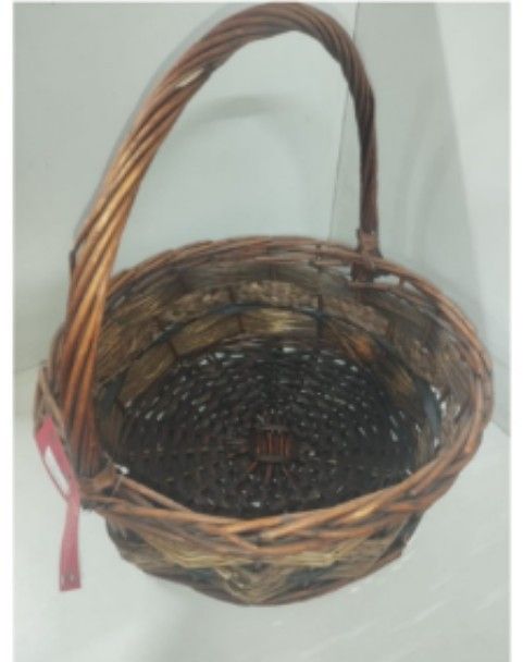 Dark Brown Veneer Rattan Round Basket With Handle Size2_1