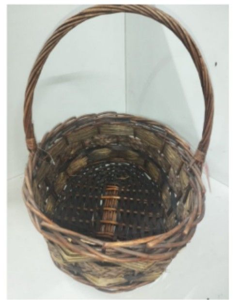 Dark Brown Veneer Rattan Oval Basket with Handle 28x22x12_1